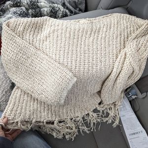 Altar'd State XS beige knit sweater with fringe gently used